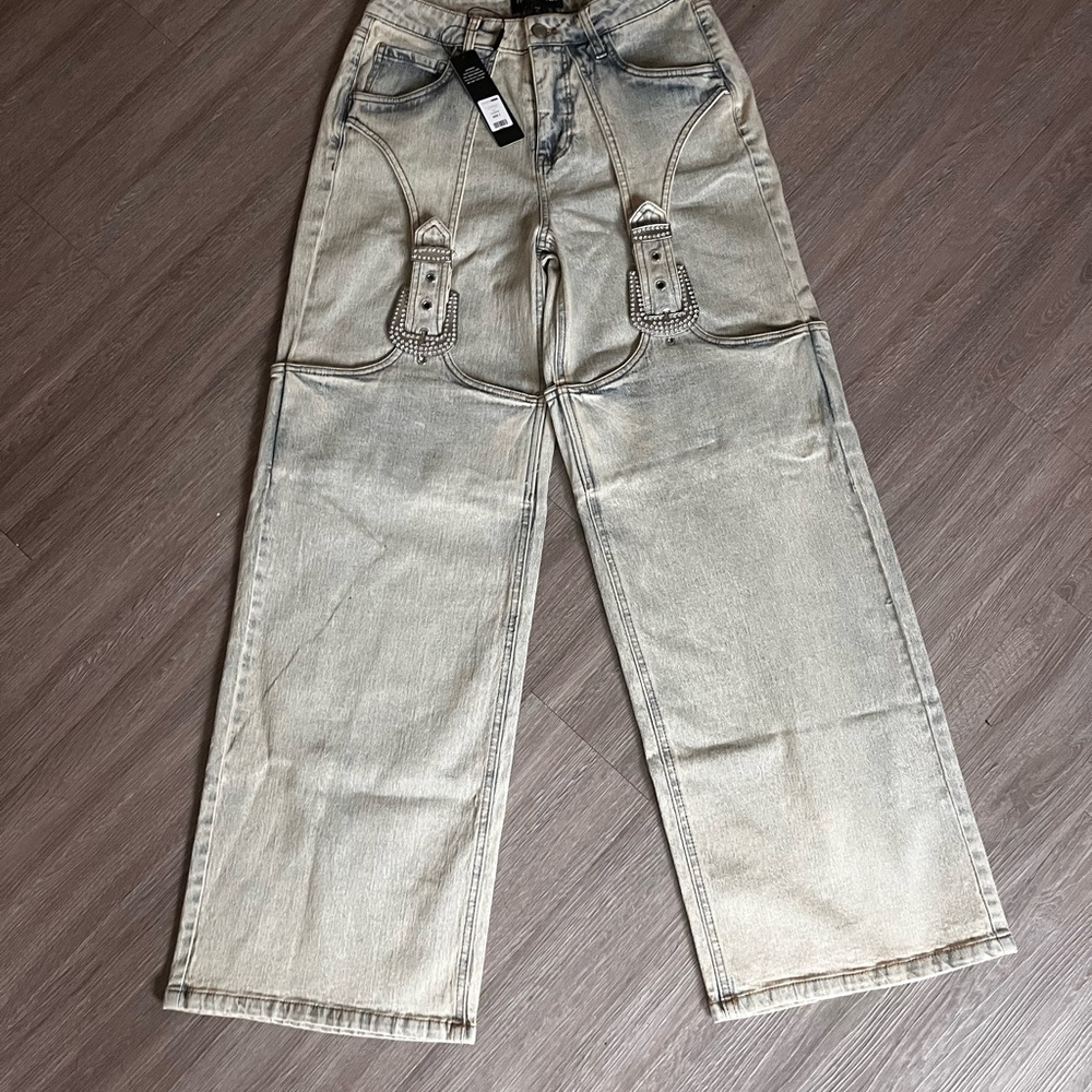 Unique Metallic Wide-Leg Jeans